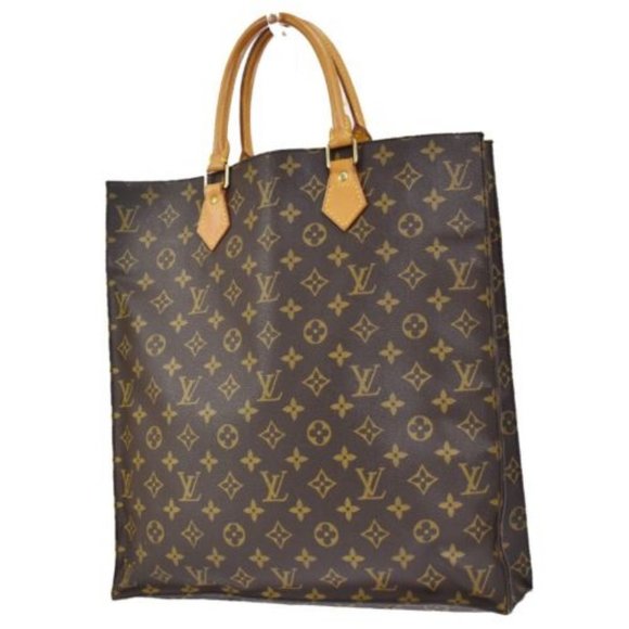 LOUIS VUITTON Logo Sac Plat Hand Tote Bag Monogram Leather Brown M51140 38SG213 - Picture 1 of 13